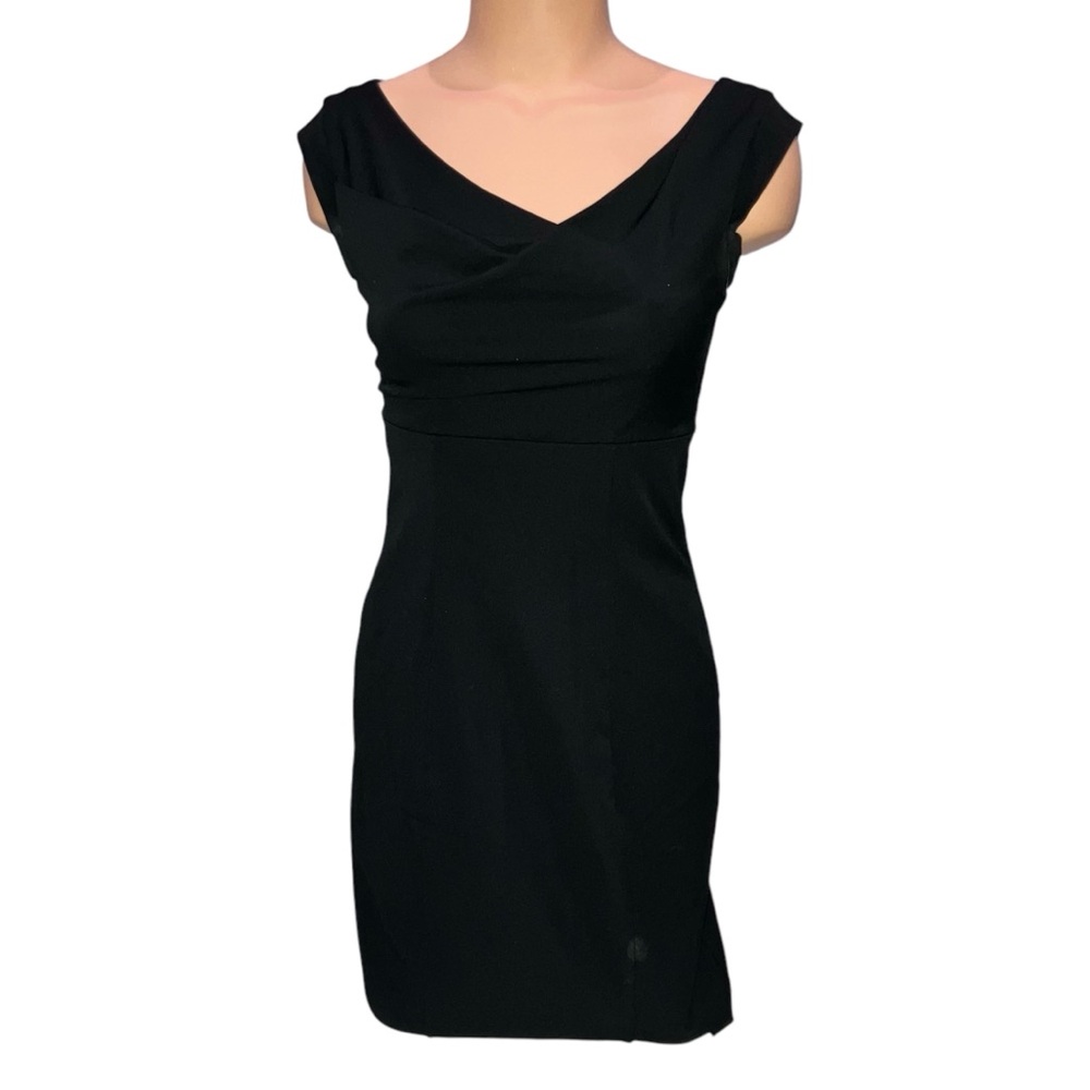 Express Black Stretch Shift Dress Sleeveless Lined Hourglass Draped Neckline 0